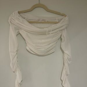 Meshki semi sheer long sleeve crop top